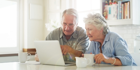 Elderly couple looking at the computer